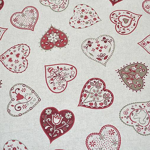 Textil - Výpredaj metráž 1,6m - folklórne srdiečka na režnej - 18188437_