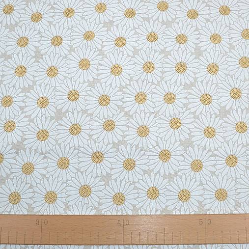 Textil - Výpredaj metráž 2,05m - margarétky na režnej - 18188585_