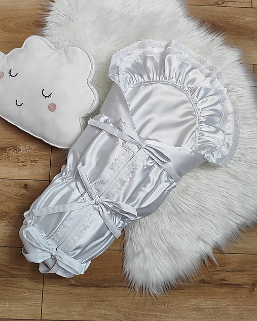 Detský textil - Biela saténová klasická zavinovačka s madeirou - S1 - 18188917_