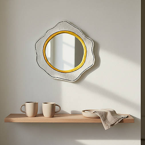 Ručne vyrobené zrkadlo z papierovej hmoty s vyprážaným vajíčkom