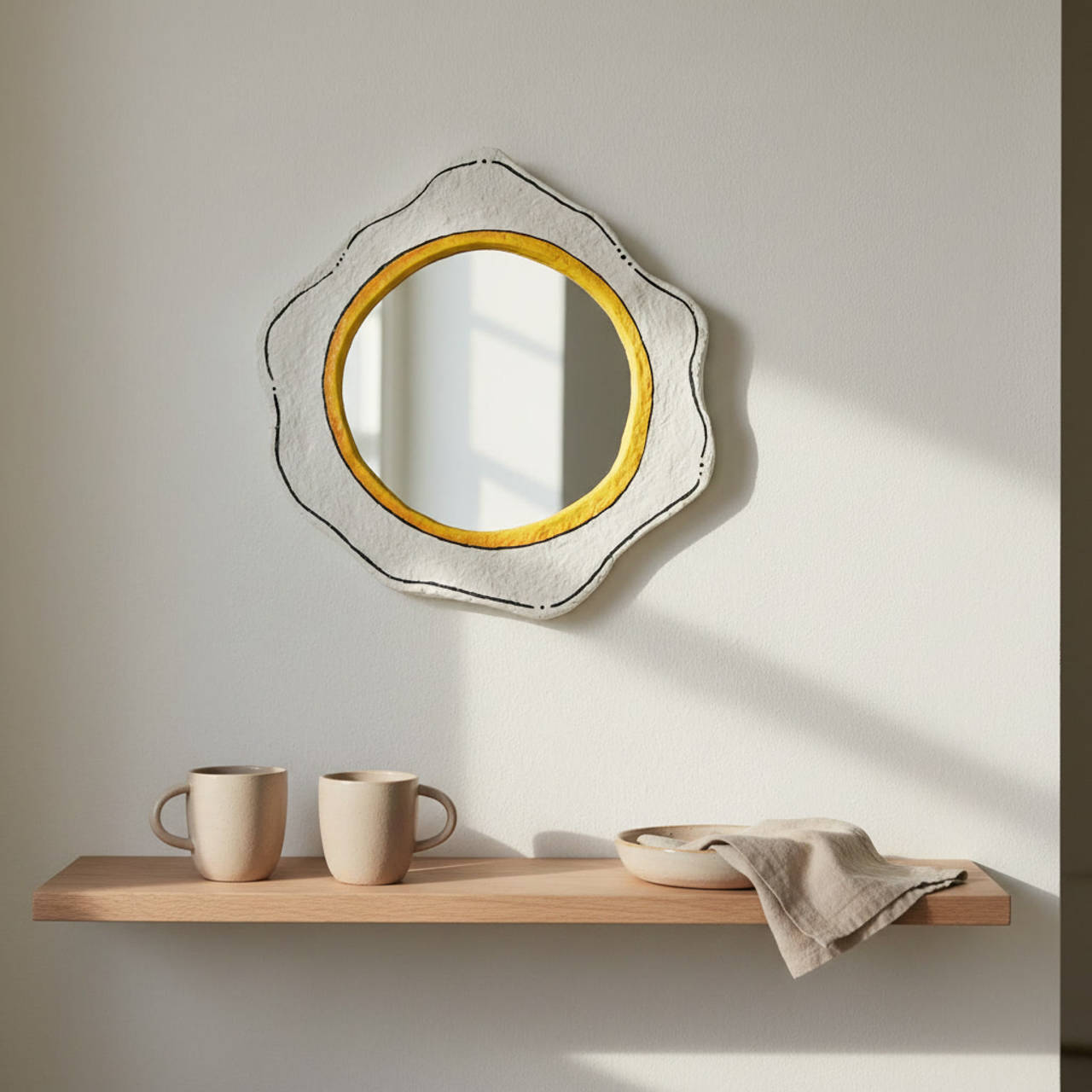 Ručne vyrobené zrkadlo z papierovej hmoty s vyprážaným vajíčkom