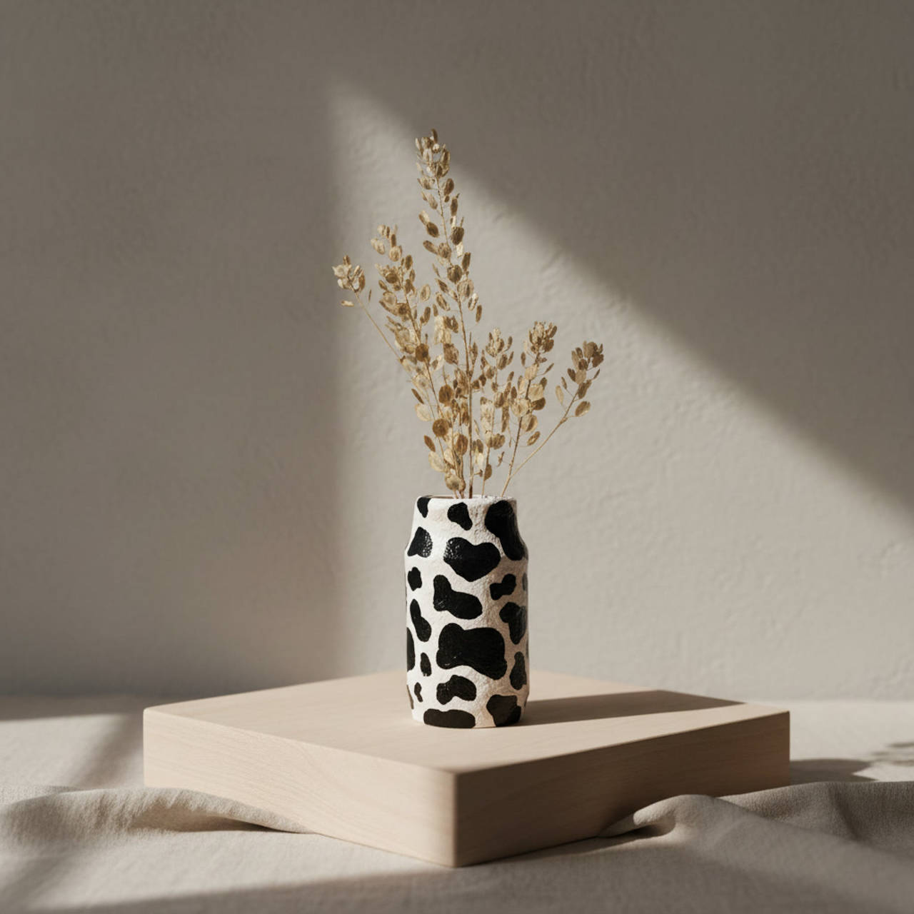 Váza so sušenými kvetmi s potlačou kravy