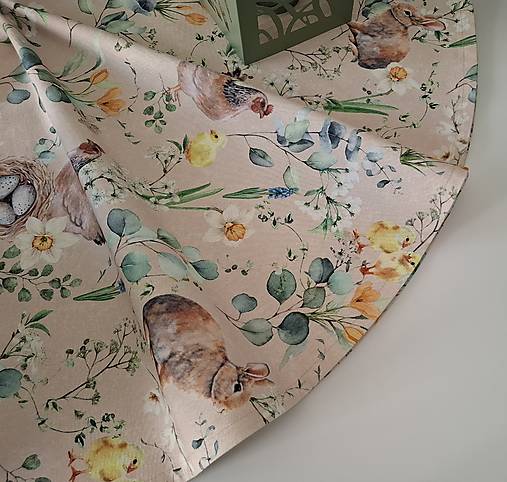 Úžitkový textil - Okrúhly veľkonočný obrus s jarným motivom - 18189686_