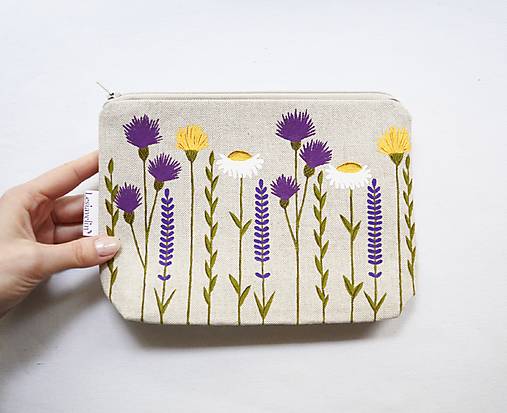 Taštičky - Taštička objemná väčšia - Kvety (ručna maľba) - 18190549_