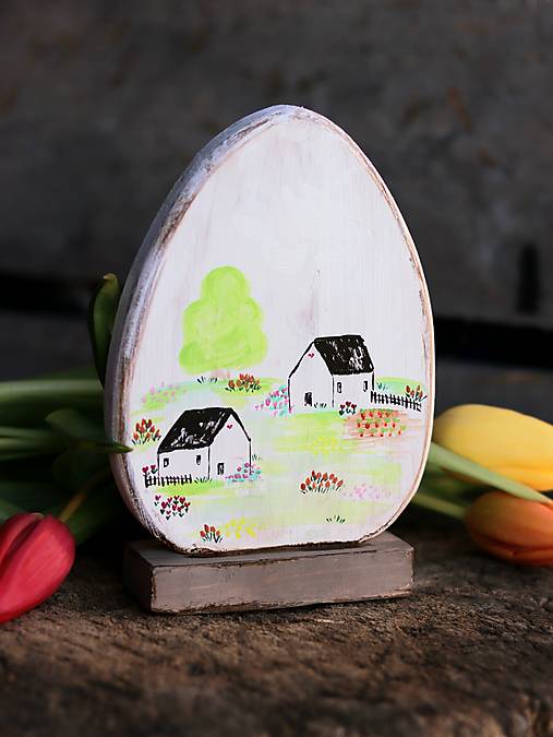 Drevené vajíčko s krajinkou