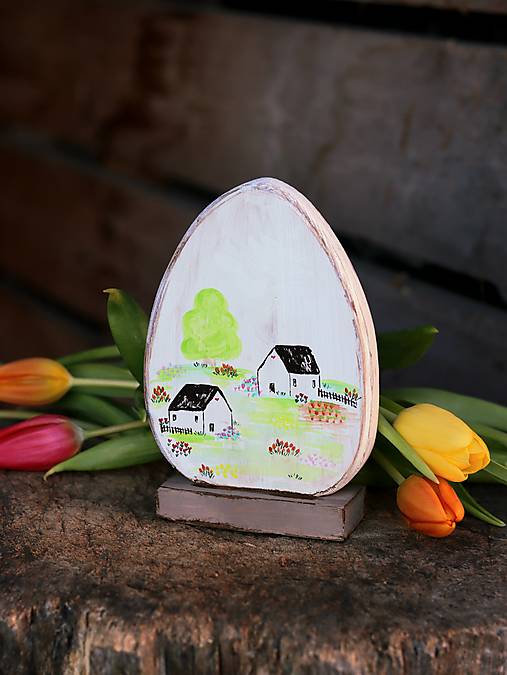 Drevené vajíčko s krajinkou