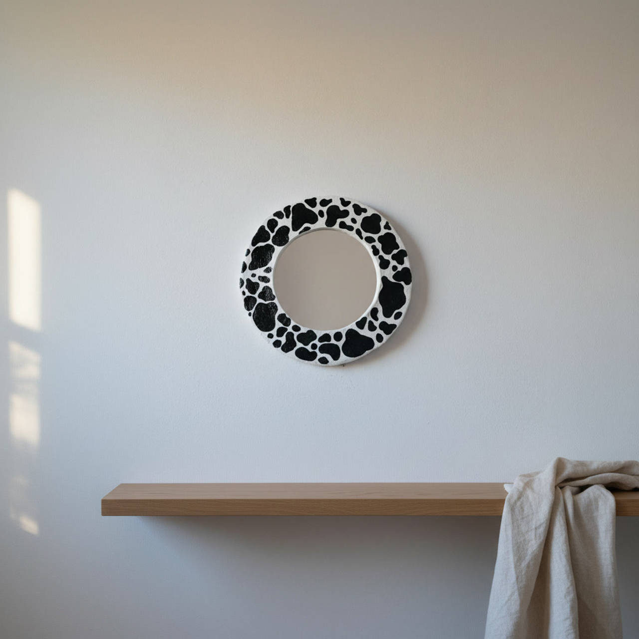 Ručne vyrobené zrkadlo z papierovej hmoty s potlačou kravy