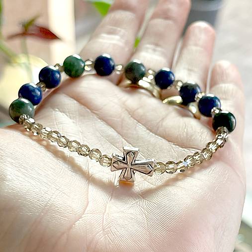 Men Elastic Lapis and Aagte Rosary / Pánsky ruženec achát, lazurit E069