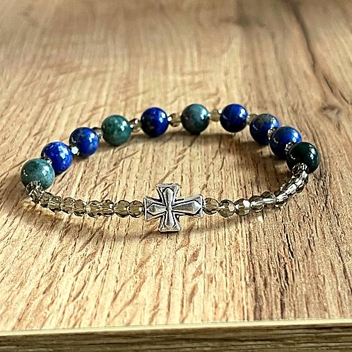 Men Elastic Lapis and Aagte Rosary / Pánsky ruženec achát, lazurit E069