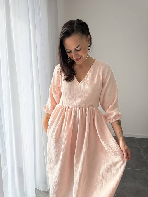 Šaty - Mušelínové maxi šaty "Boho Breeze" - marhuľkové - 18192342_