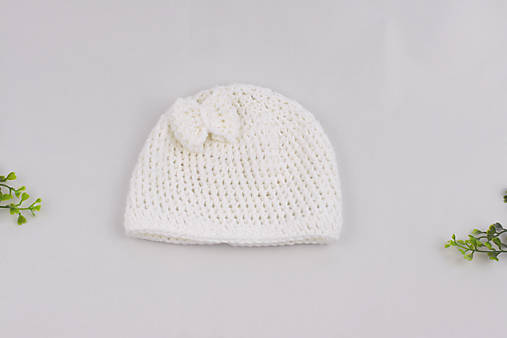 Detské čiapky - Biela čiapka s mašličkou BAVLNA - 18193591_