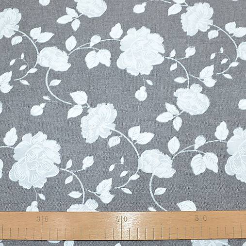 Textil - Výpredaj metráž 2,75m - biele ruže na sivej - 18193819_