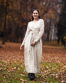 Šaty - Lněné maxi šaty Režné - 18193412_