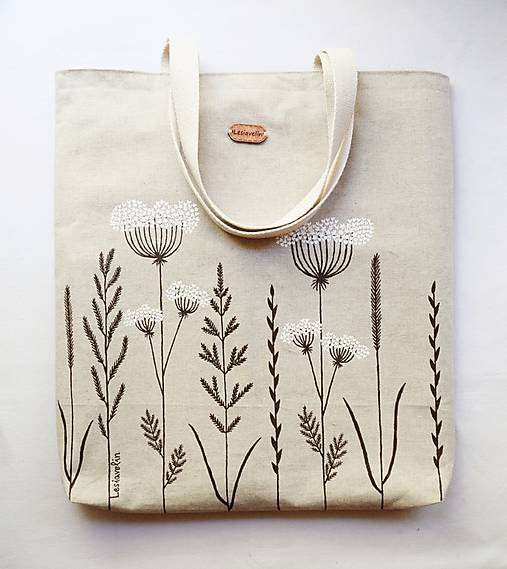 Veľké tašky - Veľká taška na rameno - Lúčne trávy (ručná maľba) - 18195907_