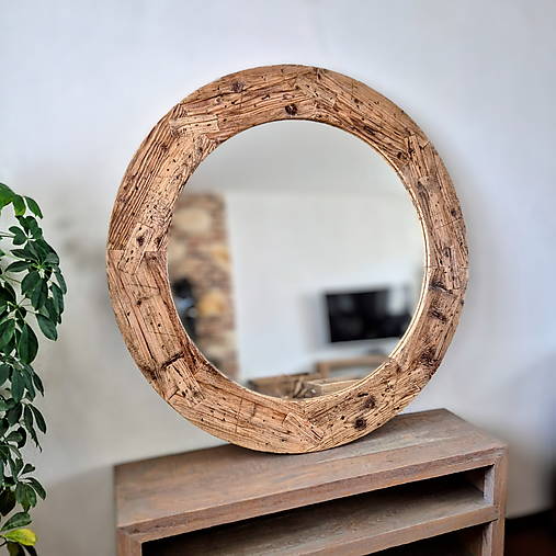 Zrkadlá - Zrkadlo - kruhové  (vonkajší priemer - 120 cm, vnútorný priemer rámu- 88 cm,  šírka rámu - 16 cm, cena zrkadla - priemer 91 cm 59,50 € - Priehľadná) - 18195038_