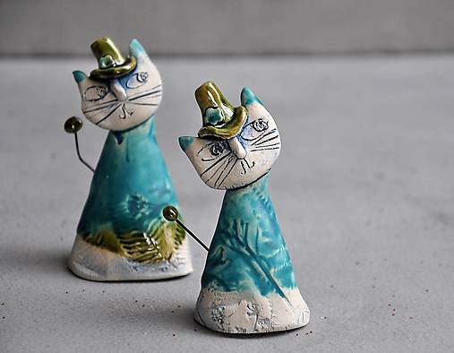 Mačka keramická tyrkysová