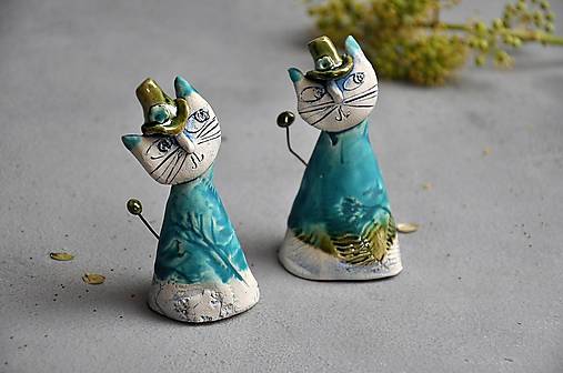 Mačka keramická tyrkysová