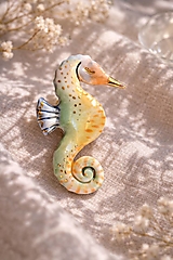 Brošne - Morský koník pastelový - porcelánová brošňa - 18195797_