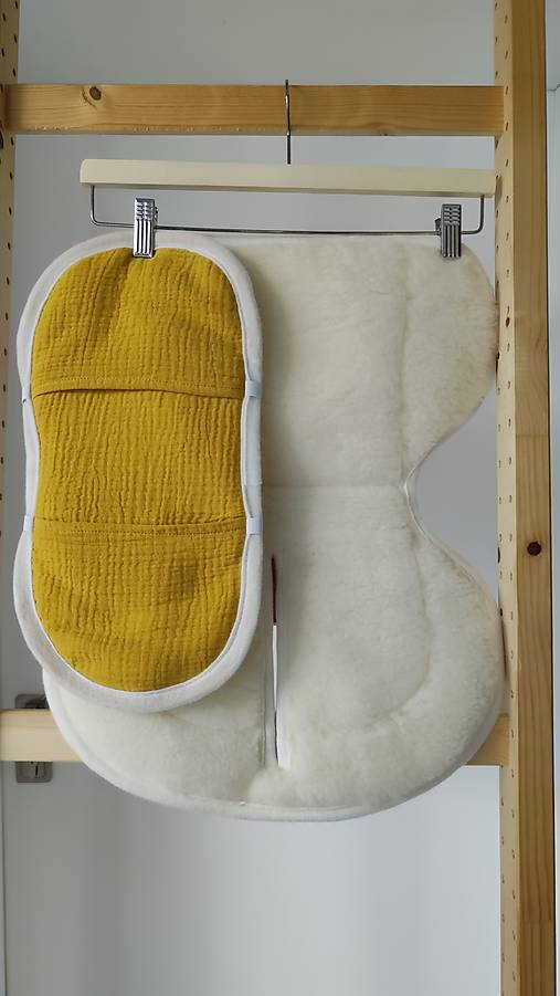 Detský textil - VLNIENKA podložka do autosedačky vajíčko Cybex Aton S2 novorodenec 100% Merino TOP SUPER WASH Natural Mušelín žltý - 18198456_