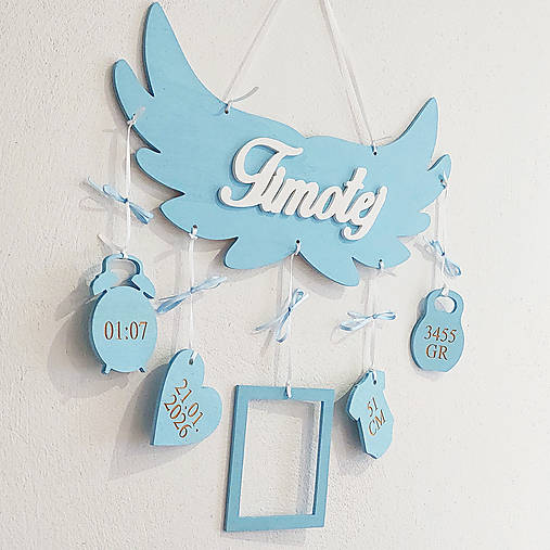 Meno s údajmi a krídlami 35cm -darček pre novorodeneca