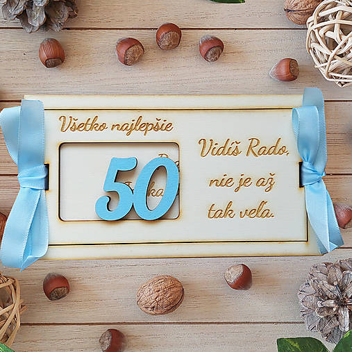Vidíš 50 nie je až tak veľa drevená obálka na peniaze 20x10cm- MODRÁ