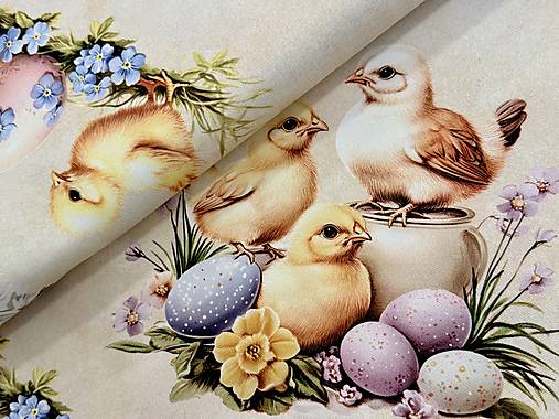 100% 3D BAVLNA DEKOR / KURIATKA NA ŽLTOM PODKLADE