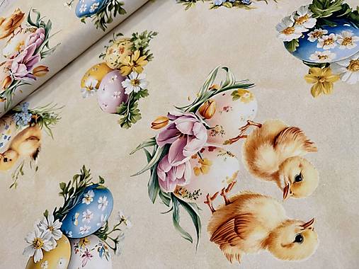 100% 3D BAVLNA DEKOR / KURIATKA NA ŽLTOM PODKLADE