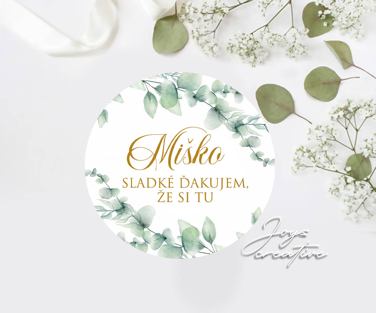 Okrúhle svadobné nálepky na výslužky s priemerom 40mm