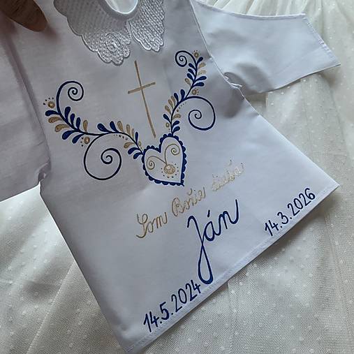 Krstná košieľka ručne maľovaná ľudovoladená modro-zlatá