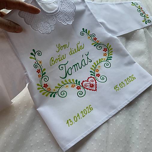 Krstná košieľka ručne maľovaná ľudovoladená zelená folk