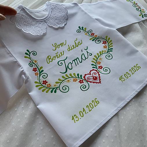 Krstná košieľka ručne maľovaná ľudovoladená zelená folk