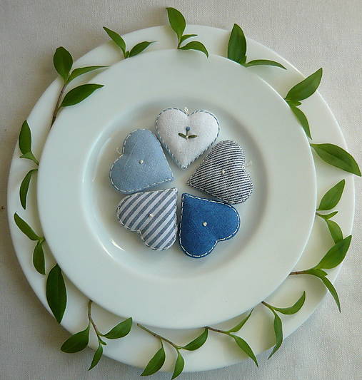 Dekorácie - Sada pastelových srdiečok- modrá - 18201354_