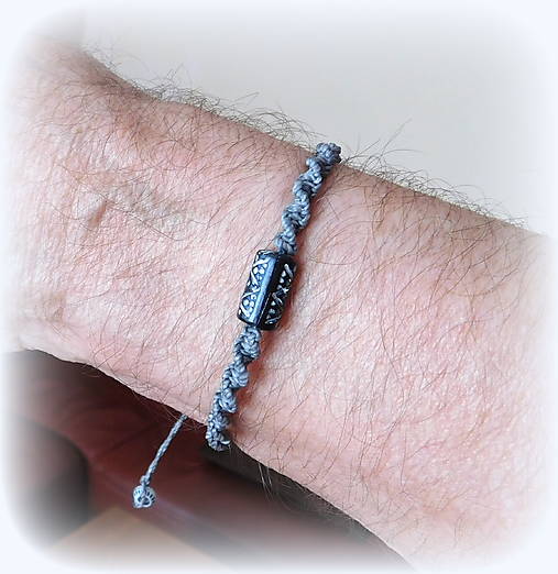 Pánske šperky - mikro-makrame - náramok - šedý s korálkou - 18200506_