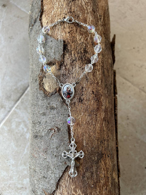 Náhrdelníky - ruženec do auta so sv. Krištofom (Priehľadná) - 18201141_