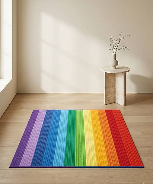 Obdĺžnikový dúhový koberec 80 × 100 cm – handmade Jelly Roll koberec