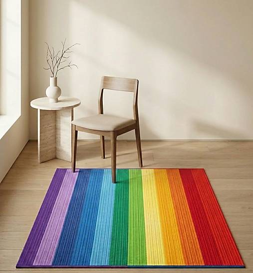 Obdĺžnikový dúhový koberec 80 × 100 cm – handmade Jelly Roll koberec