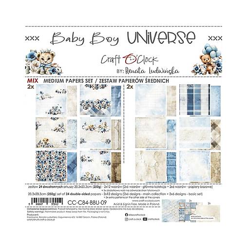 Papier - Scrapbook papier Baby Boy Universe 8x8 Mix - 18202729_