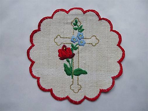 Úžitkový textil - Ručne vyšívaná dečka PS18 kruh priemer 15 cm (4) - 18203808_