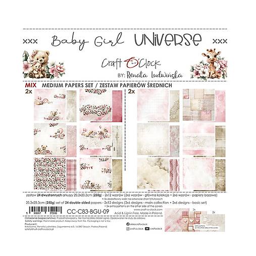 Papier - Scrapbook papier Baby Girl Universe 8x8 Mix - 18204284_