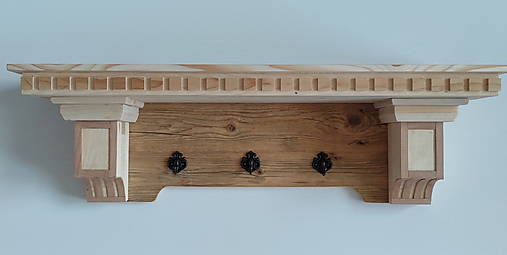 Nábytok - Polica s vešiakmi (výška 25 cm, dĺžka 95 cm, šírka 21 cm - Hnedá) - 18204485_