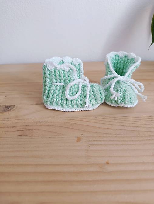 Detské topánky - Háčkované papučky- zelené - 18204100_