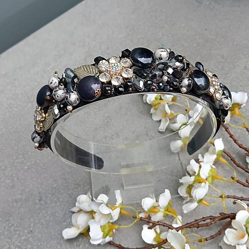 Ozdoby do vlasov - Dolce Vita Flowers Black ... čelenka - 18208624_
