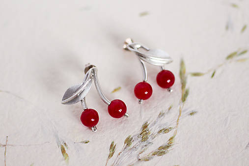 Strieborné náušnice - Cherry Kiss