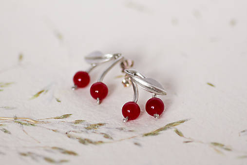 Strieborné náušnice - Cherry Kiss