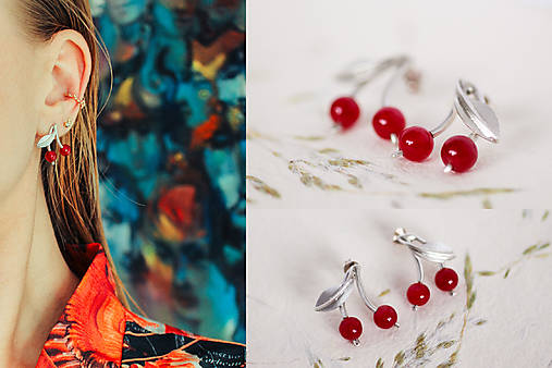 Strieborné náušnice - Cherry Kiss