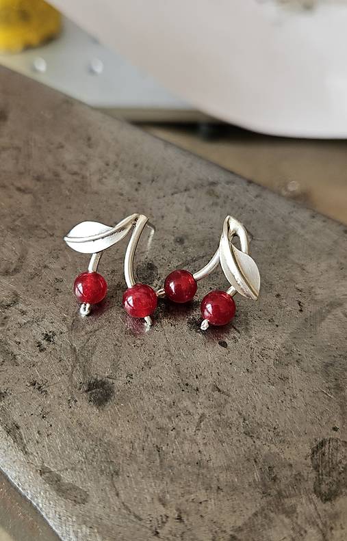 Strieborné náušnice - Cherry Kiss