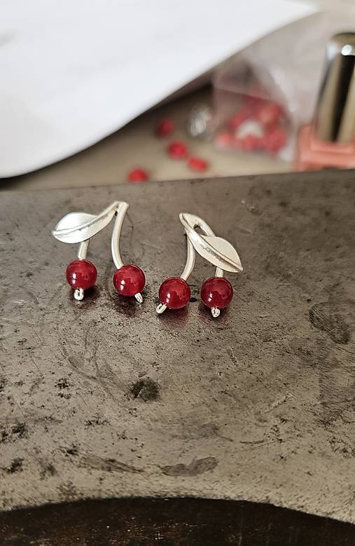 Strieborné náušnice - Cherry Kiss