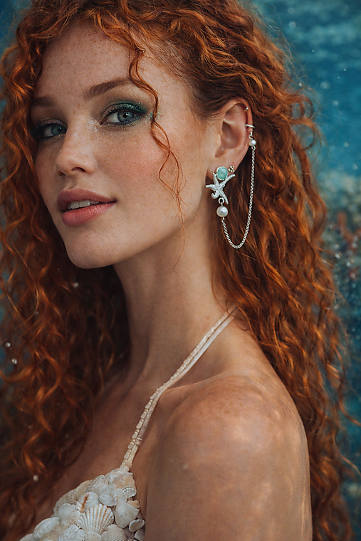 Strieborná náušnica s retiazkou - Whisper Sea