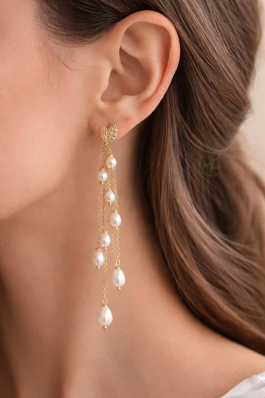 Dlhé retiazkové náušnice s riečnymi perlami Elena