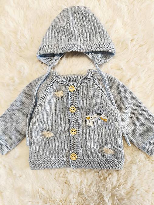 Detské súpravy - Súprava s bocianom 100% Baby merino - 18208684_